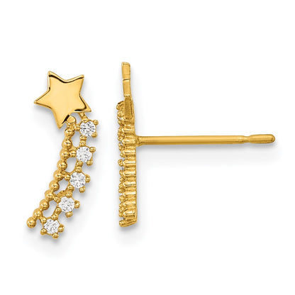 14K Yellow Gold Madi K Kids Cz Shooting Star Post Earrings