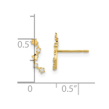 14K Yellow Gold Madi K Curved Stars Cz Post Dangle Earrings