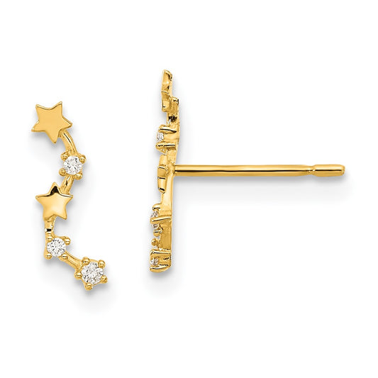 14K Yellow Gold Madi K Curved Stars Cz Post Dangle Earrings