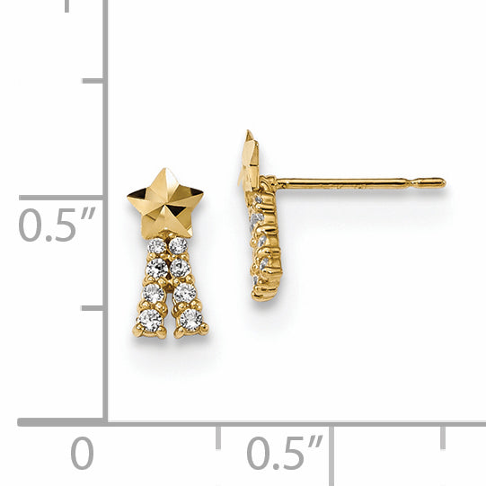 14K Yellow Gold Madi K Kids Cz Shooting Star Post Earrings