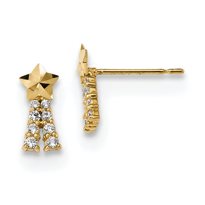14K Yellow Gold Madi K Kids Cz Shooting Star Post Earrings