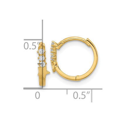 14K Yellow Gold Madi K Cz Shooting Star Hinged Hoop Earrings