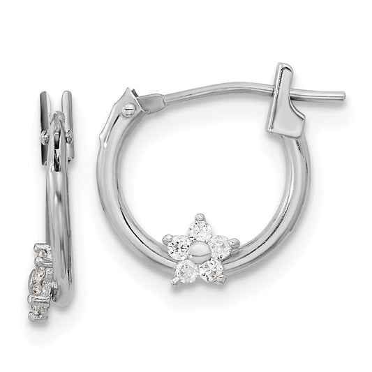 14K White Gold Madi K Polished Cz Star Hoops