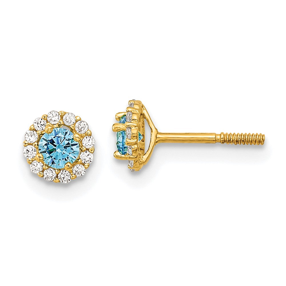 14K Yellow Gold Madi K Polished Blue And Clear Cz Post Earrings