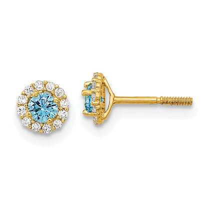 14K Yellow Gold Madi K Polished Blue And Clear Cz Post Earrings