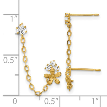 14K Yellow Gold Madi K Cz Double Post Chain Flower Earring