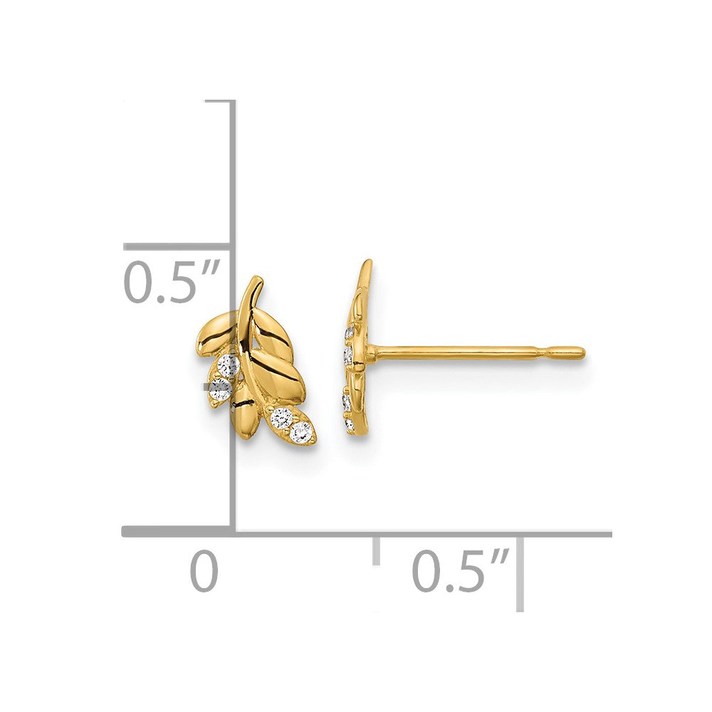 14K Yellow Gold Madi K Kids Cz Fern Leaf Post Earrings