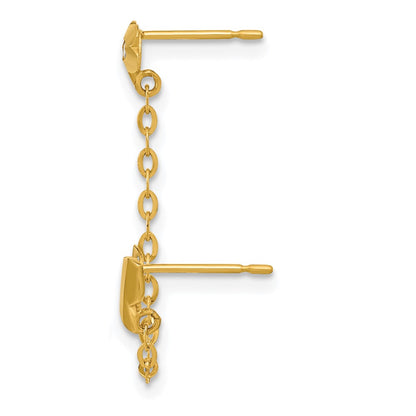 14K Yellow Gold Madi K Cz Double Post Chain Butterfly & Flower Single Earring