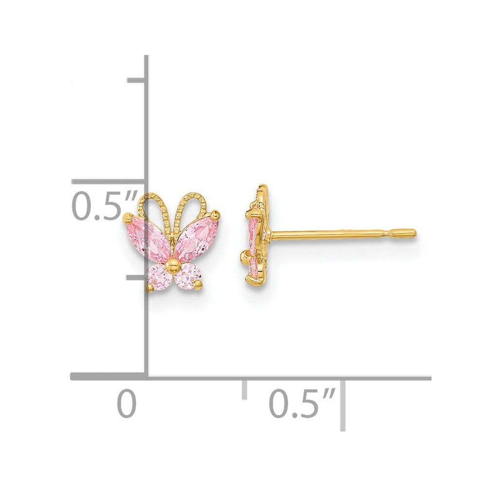 14K Yellow Gold Madi K Kids Pink Cz Butterfly Post Earrings