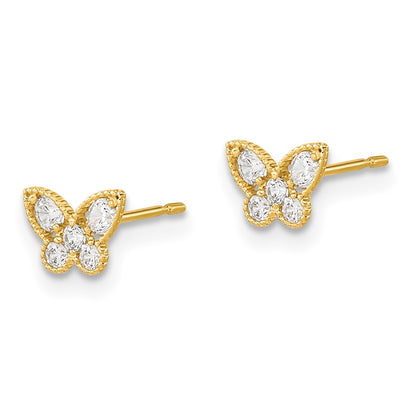 14K Yellow Gold Madi K Kids Cz Butterfly Post Earrings
