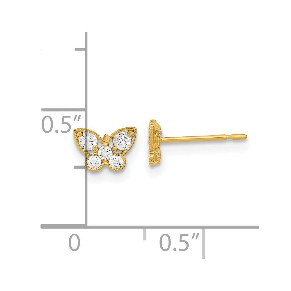 14K Yellow Gold Madi K Kids Cz Butterfly Post Earrings