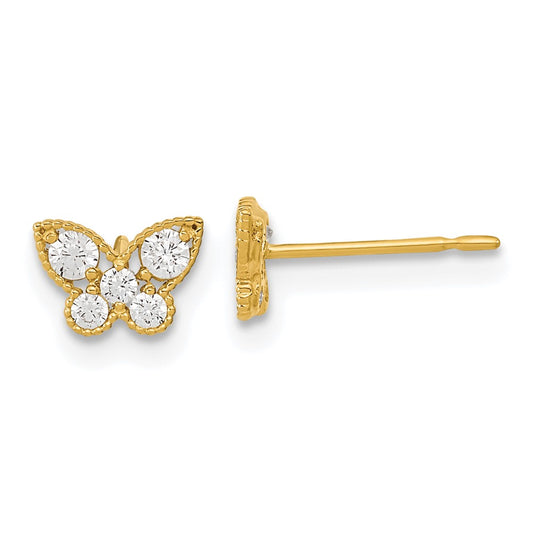 14K Yellow Gold Madi K Kids Cz Butterfly Post Earrings