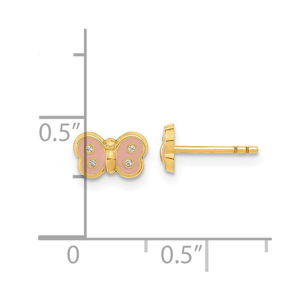 14K Yellow Gold Madi K Polished Enameled & Cz Butterfly Post Earrings