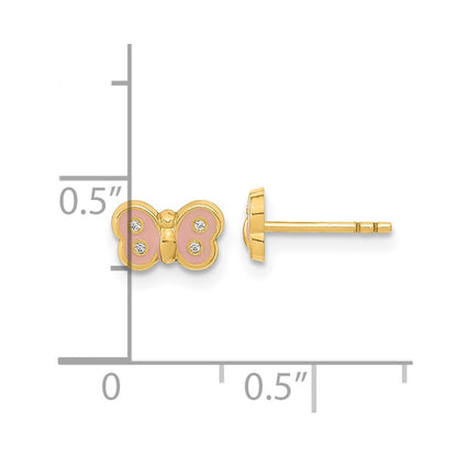 14K Yellow Gold Madi K Polished Enameled & Cz Butterfly Post Earrings