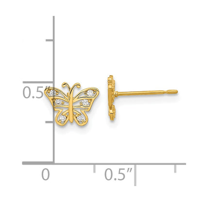 14K Yellow Gold Madi K Kids Cz Butterfly Post Earrings