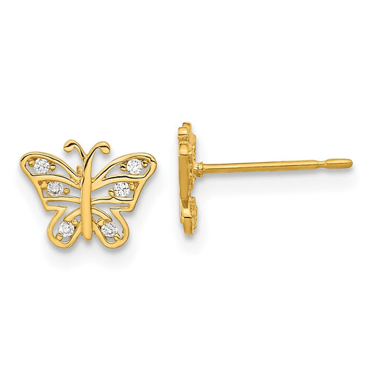 14K Yellow Gold Madi K Kids Cz Butterfly Post Earrings