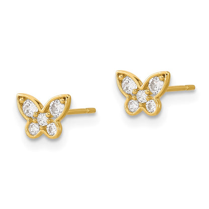 14K Yellow Gold Madi K Kids Cz Butterfly Post Earrings