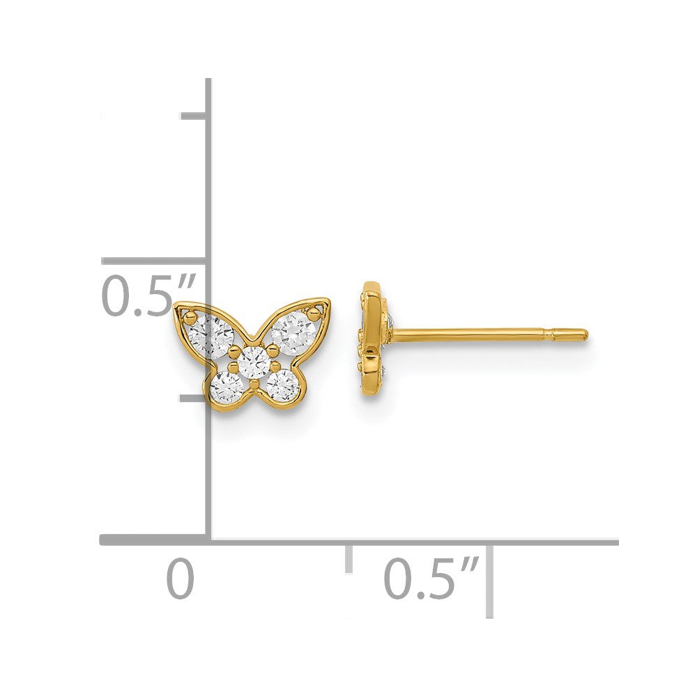 14K Yellow Gold Madi K Kids Cz Butterfly Post Earrings