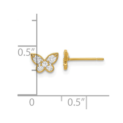 14K Yellow Gold Madi K Kids Cz Butterfly Post Earrings