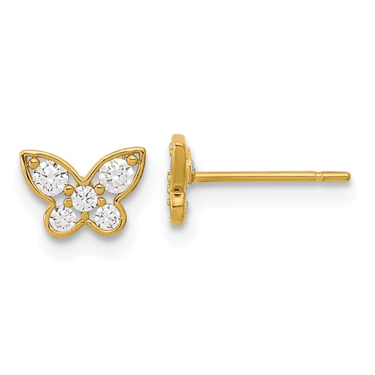 14K Yellow Gold Madi K Kids Cz Butterfly Post Earrings