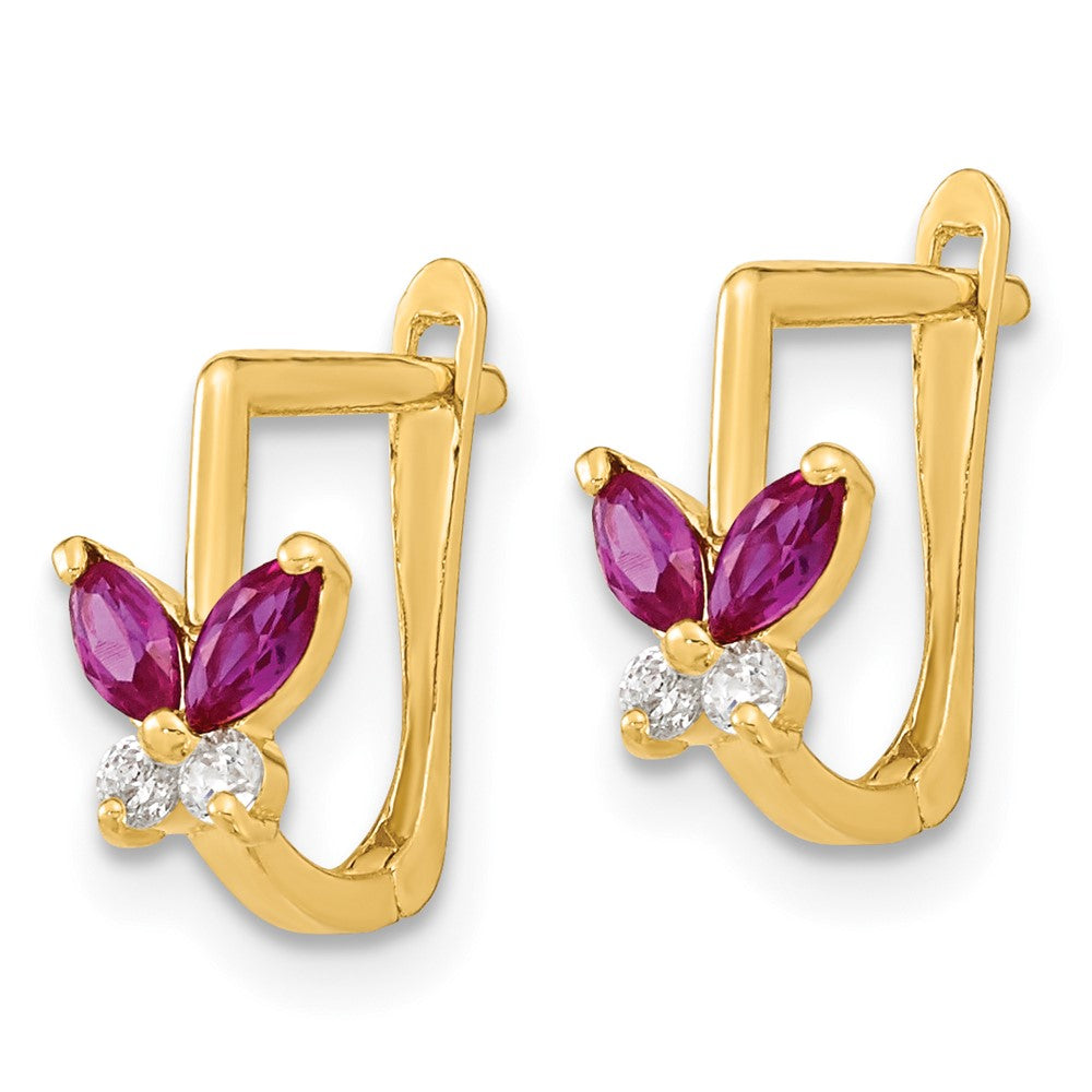14K Yellow Gold Madi K Polished Red And White Cz Butterfly Hoops