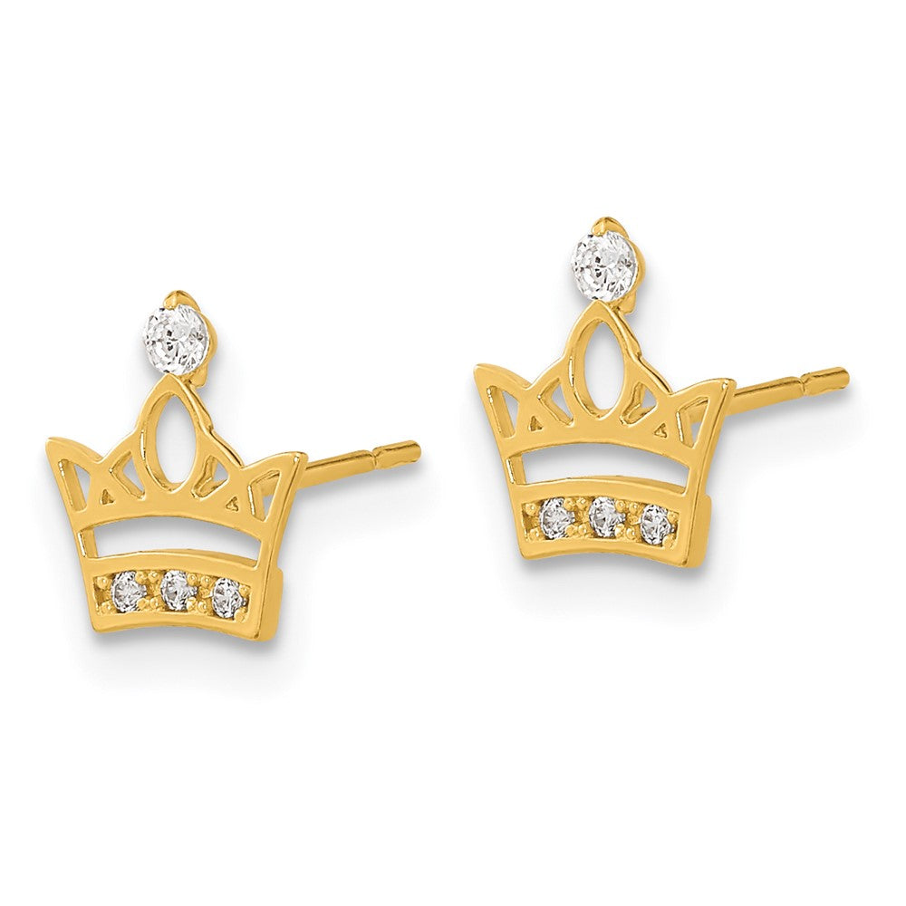 14K Yellow Gold Madi K Kids Cz Crown Post Earrings
