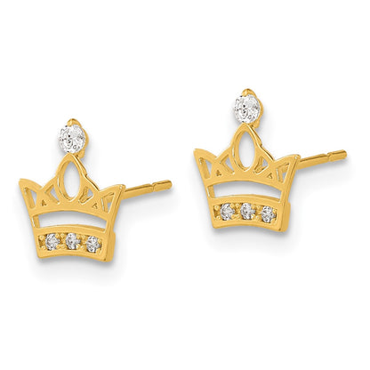 14K Yellow Gold Madi K Kids Cz Crown Post Earrings