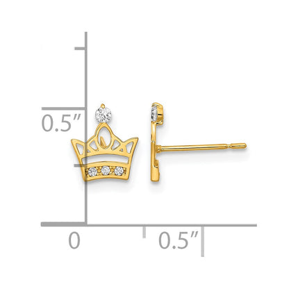14K Yellow Gold Madi K Kids Cz Crown Post Earrings