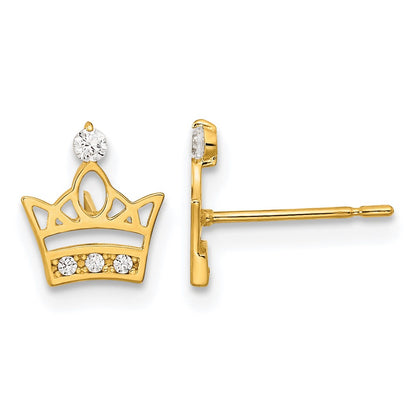 14K Yellow Gold Madi K Kids Cz Crown Post Earrings