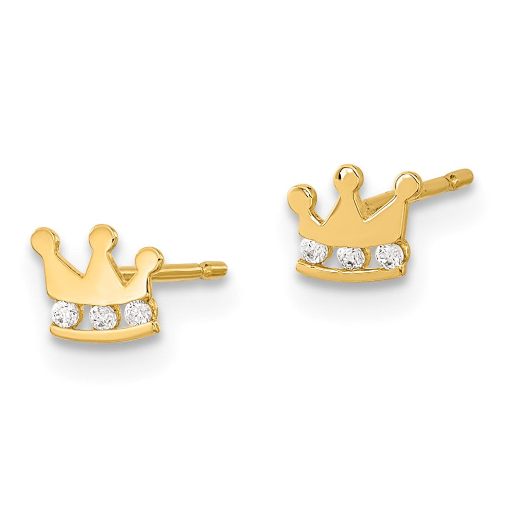 14K Yellow Gold Madi K Kids Cz Crown Post Earrings