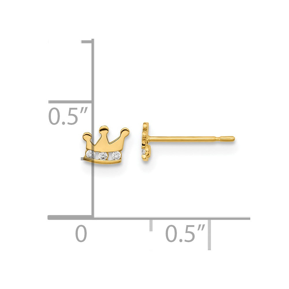 14K Yellow Gold Madi K Kids Cz Crown Post Earrings