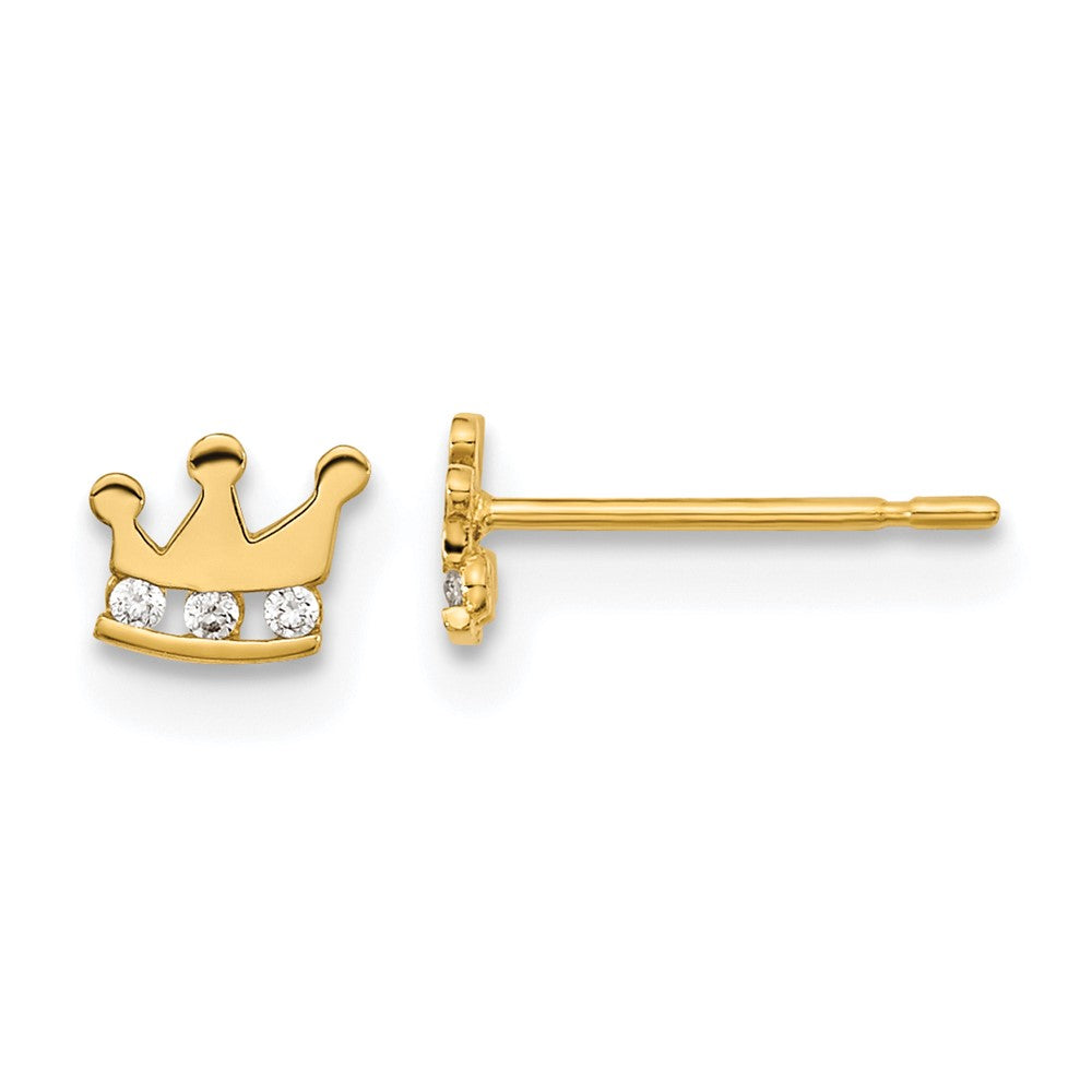 14K Yellow Gold Madi K Kids Cz Crown Post Earrings
