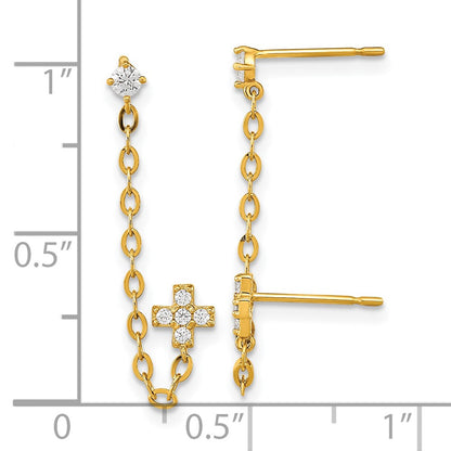 14K Yellow Gold Madi K Double Post Chain Cz Cross Earring (Single)