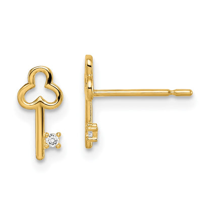 14K Yellow Gold Madi K Cz Key Post Earrings