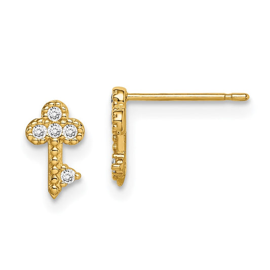 14K Yellow Gold Madi K Key Cz Post Earrings