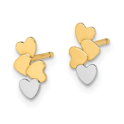 14K Yellow & Rhodium Madi K White Hearts Post Earrings