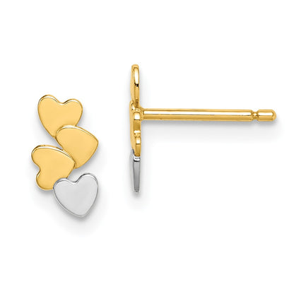 14K Yellow & Rhodium Madi K White Hearts Post Earrings