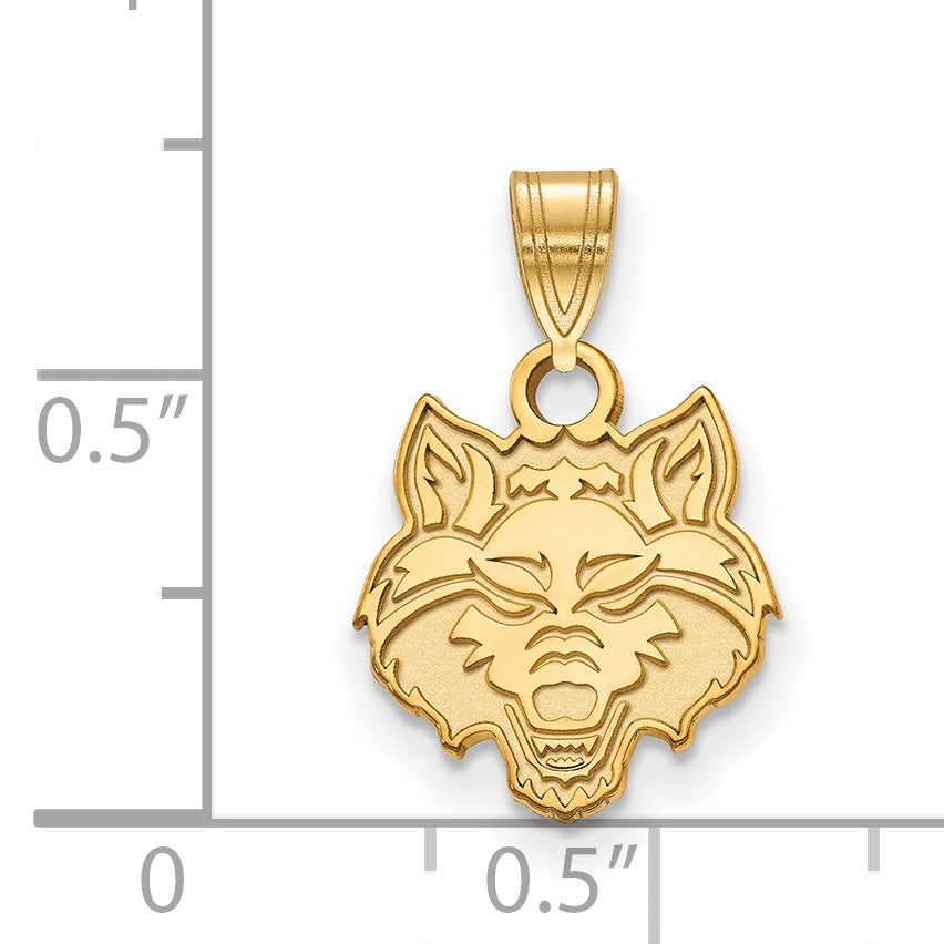 Gold Plated Sterling Silver Logoart Arkansas State University Wolf Small Pendant