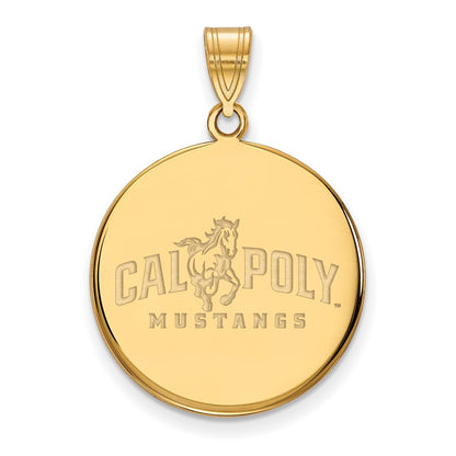 Gold Plated Sterling Silver Logoart California Polytechnic State University Mustangs Large Disc Pendant