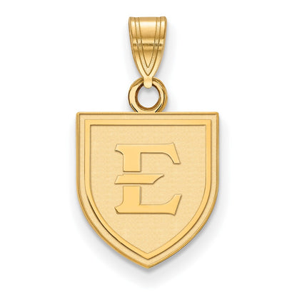 14K Yellow Gold Logoart East Tennessee State University Letter E Shield Small Pendant