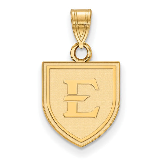 10K Yellow Gold Logoart East Tennessee State University Letter E Shield Small Pendant