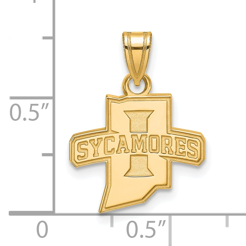 Gold Plated Sterling Silver Logoart Indiana State University Sycamores Small Pendant