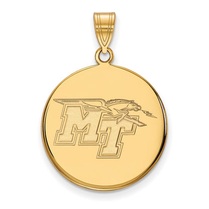 10K Yellow Gold Logoart Middle Tennessee State University M T Large Disc Pendant