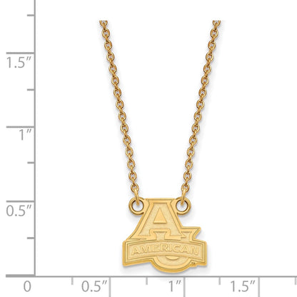 Gold Plated Sterling Silver Logoart American University Small Pendant 18 Inch Necklace