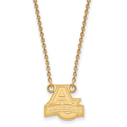 Gold Plated Sterling Silver Logoart American University Small Pendant 18 Inch Necklace