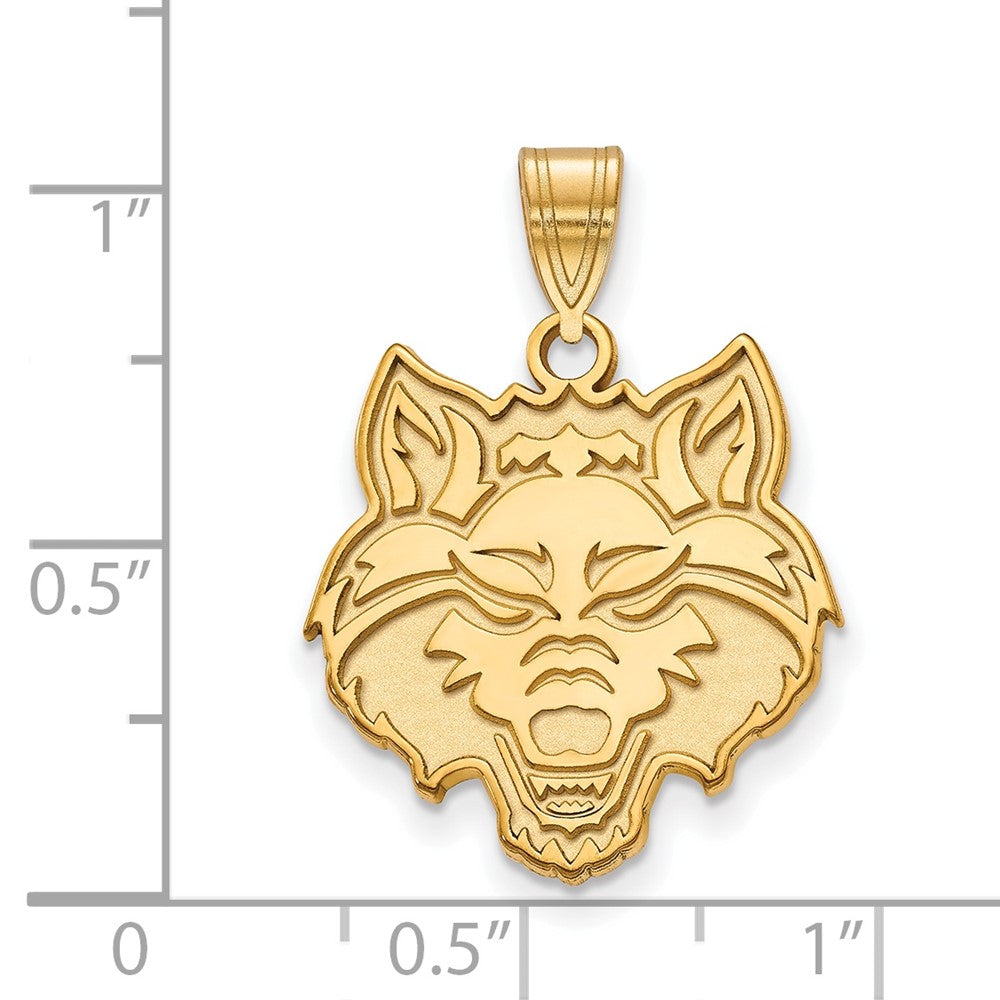 Gold Plated Sterling Silver Logoart Arkansas State University Wolf Large Pendant
