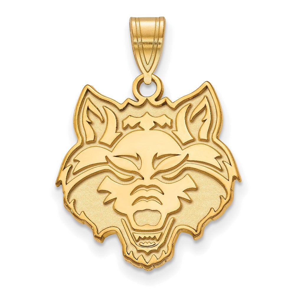 14K Yellow Gold Logoart Arkansas State University Wolf Large Pendant