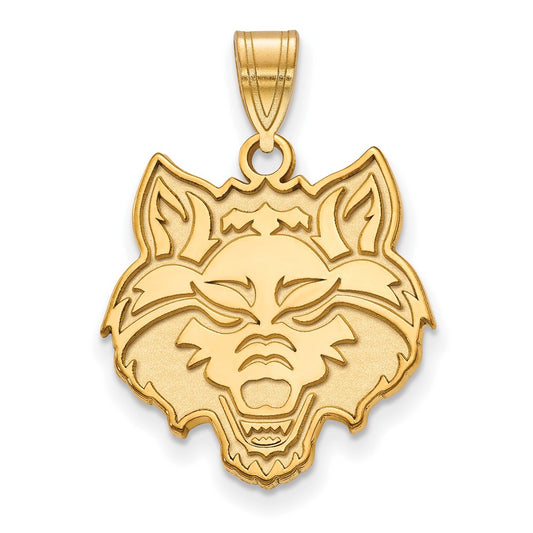 Gold Plated Sterling Silver Logoart Arkansas State University Wolf Large Pendant