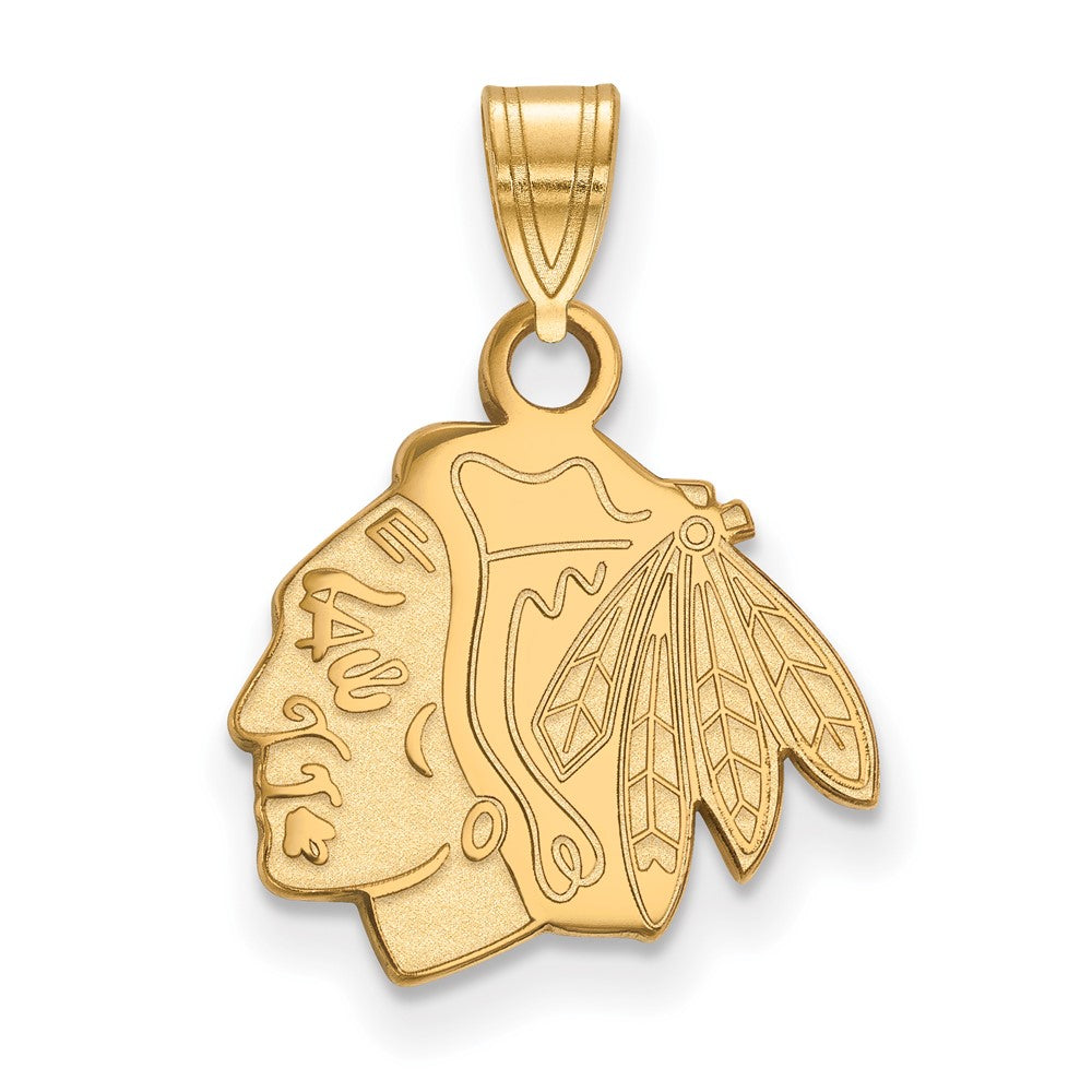 Gold Plated Sterling Silver Nhl Logoart Chicago Blackhawks Small Pendant
