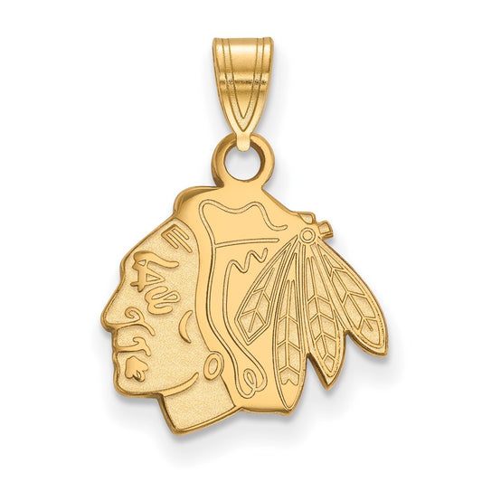 Gold Plated Sterling Silver Nhl Logoart Chicago Blackhawks Small Pendant